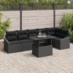 vidaXL Zestaw Sofy Ogrodowej 7-częściowy z Poduszkami Black Polirattan | 3349019 | 8721158991331