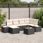 vidaXL Zestaw sofy ogrodowej Zestaw 7 Black i kremowy Rattan, poliester | 3347137 | 8721158967237