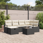 vidaXL 7-częściowy zestaw sof ogrodowych z poduszkami Black poli rattan, Sofa dwuosobowa z poduszkami Black poli rattan | 3359186 | 8721288393890