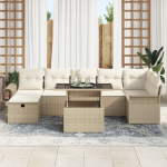 vidaXL 8-osaline aiam&ouml;&ouml;bli komplekt patjadega, beež, pol&uuml;ester rattan | 3359688 | 8721288398918