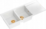 Zlewozmywak GraniteQ EVAN 121 GraniteQ zlewozmywak z syfonem Push To Open 2-komorowy z/o (1160x500x210; kom. 420x340) snow white / elementy miedziane | brak | 5904310998352