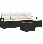 vidaXL 5-częściowy zestaw sof ogrodowych z poduszkami Brown Poly Rattan, Sofa ogrodowa 2-osobowa z miejscem na przechowanie i poduszkami Black Poly Rattan | 3355016 | 8721288352873