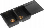 Zlewozmywak GraniteQ EVAN 121 GraniteQ zlewozmywak z syfonem Push To Open 2-komorowy z/o (1160x500x210; kom. 420x340) pure carbon / elementy miedziane | brak | 5904310998413