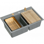 Zlewozmywak GraniteQ MARC 120 WORKSTATION GraniteQ zlewozmywak 2-komorowy 760*500*235 mm silver stone + syfon push to open + dozownik + deska + wkładka / elementy miedzian | HQC7650U5_PVDC1-QDR | 5905505508172