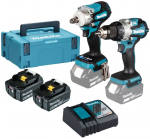 Makita Akku-Kombo-Kit DLX2533TJ, Akku-Bohrschrauber DDF489Z + Akku-Schlagschrauber DTW300Z, 18Volt (blau/Black, 2x Li-Ionen Akku 5,0Ah, MAKPAC) | DLX2533TJ | 0197050008831