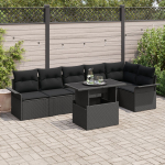 vidaXL 7 Częściowy Zestaw Sofy Ogrodowej z Poduszkami Black Polirattan | 3348299 | 8721158984135