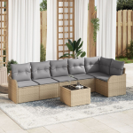 Zestaw 7-częściowy sofy ogrodowej z poduszkami Black rattan, 2-osobowa sofa ogrodowa z poduszkami beżowy rattan | 3345730 | 8721158953162