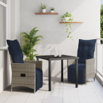 3-osaline aiam&ouml;&ouml;bli komplekt vidaXL halli pol&uuml;rattani patjadega, vidaXL must klaasist aialaud 80x80x73 cm | 3379597 | 8721288645173