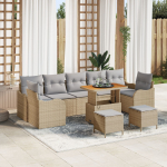 vidaXL 10-osaline aiam&ouml;&ouml;bli komplekt patjadega beež rattan akatsia, 2-kohaline aiam&ouml;&ouml;bel lisaruumi ja patjadega beež rattan | 3364202 | 8721288443212