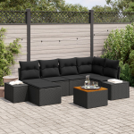 vidaXL 7-osobowy Zestaw Sof Ogrodowych z Poduszkami Black Polirattan Akacja | 3356651 | 8721288369222