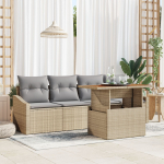 vidaXL 5-osaline aiam&ouml;&ouml;bli komplekt pol&uuml;rotangist koos patjadega Beige Akatsia | 3349769 | 8721158998835