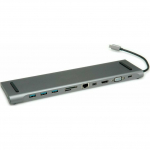 Mitmeportiline dokkimisjaam ROLINE USB 3.2 Gen 2 Type C, 4K HDMI/Mini DP, VGA, USB, Kaardilugeja, PD, LAN, Audio | 12.02.1117 | 7630049611450