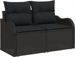 vidaXL 7-Częściowy Zestaw Sofy Ogrodowej z Poduszkami Black Polirattan Akacja | 3347464 | 8721158975782