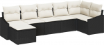 vidaXL Zestaw 7-częściowy do jedzenia w ogrodzie z poduszkami Black polirattan | 3355476 | 8721288357472