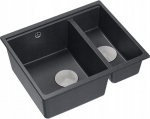 Zlewozmywak GraniteQ QUADRON | LOGAN 150 | granitowy zlewozmywak kuchenny CZARNY + STAL | wymiary: 56 x 46 x 22 cm | 1,5-komorowy wpuszczany | podbudowa szafki od: 60 cm | brak | 5904310999144