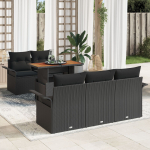 vidaXL aiam&ouml;&ouml;bli komplekt 6 osaga ja patjadega, must pol&uuml; rattan, akaatsia | 3349274 | 8721158993885
