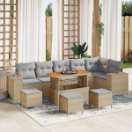 vidaXL 10-osaline aiam&ouml;&ouml;bli komplekt pol&uuml;rotangist, patjadega, Beige, Akaatsia | 3363982 | 8721288441010