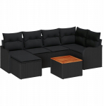 vidaXL 7-częściowy Zestaw Sof Ogrodowych z Poduszkami Black Polirattan Akacja, vidaXL Dwuosobowa Sofa Ogrodowa z Przechowalnią i Poduszkami Black Polirattan | 3356147 | 8721288364180