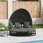 vidaXL Aiatool lamamistooliga, katuse ja patjadega, must, PE rotang | 4108234 VidaXL | 8721158713773