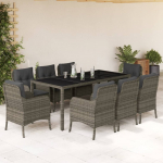 vidaXL VidaXL 9 Piece Patio Dining Set with Cushions Gray Poly Rattan | 3211859 | 8721012315921