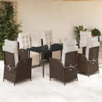 vidaXL VidaXL 7 Piece Patio Dining Set with Cushions Brown Poly Rattan | 3213410 | 8721012331433