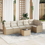 vidaXL 7-częściowy zestaw sofa ogrodowa z poduszkami brązowy rattan polirattanowy, 2-osobowa sofa ogrodowa z poduszkami beżowy rattan polirattanowy | 3345731 | 8721158953179