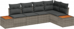 Zestaw 5-częściowej sofy ogrodowej z poduszkami Gray Rattan Akacja, Sofa ogrodowa 2-osobowa z miejscem do przechowywania i poduszkami Gray Rattan | 3356754 | 8721288370259