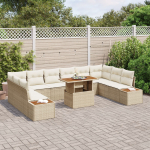 vidaXL 11-osaline s&ouml;&ouml;gikomplekt koos patjadega Beige pol&uuml;rotang ja akaatsia | 3350108 | 8721158232229