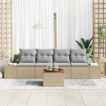 vidaXL 5-osaline aiam&ouml;&ouml;bli komplekt patjadega Beige pol&uuml;rattan Akaatsia | 3356558 | 8721288368294