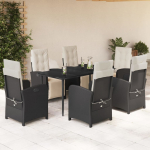 vidaXL VidaXL 7 Piece Patio Dining Set with Cushions Black Poly Rattan | 3212518 | 8721012322516