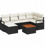 7-częściowy zestaw sof ogrodowych z poduszkami Black Polirattan Akacja, 2-osobowa sofa ogrodowa z przechowalnią i poduszkami Black Polirattan | 3356395 | 8721288366665