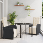 Aiatoodete komplekt vidaXL 3-osaline koos patjadega Black pol&uuml;rotangist, aia laud vidaXL Black 80x80 cm karastatud klaasist | 3380302 | 8721288652225