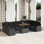 11-osaline aiam&ouml;&ouml;bli komplekt vidaXL pol&uuml;rotangist, padjadega, Black, kahekoeline aiam&ouml;&ouml;bel vidaXL hoiuruumiga ja padjadega, Black, pol&uuml;rotang | 3358375 | 8721288385789