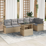 vidaXL 7-osaline aiam&ouml;&ouml;bli komplekt pol&uuml;rotangist koos patjadega Beige | 3348296 | 8721158984104