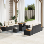 vidaXL Aiam&ouml;&ouml;bli komplekt 9 osa koos patjadega Black pol&uuml;rotang, S&ouml;&ouml;gikomplekt 3 osa koos patjadega Black pol&uuml;rotang | 3362870 | 8721288429896