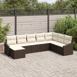 vidaXL Aiam&ouml;&ouml;bli komplekt s&ouml;&ouml;gitoale 8-osaline koos patjadega Brown pol&uuml;rotang | 3355507 | 8721288357786
