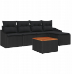 vidaXL Black Aiam&ouml;&ouml;bli komplekt patjadega, rattan akatsiapuit, 6 osa | 3356490 | 8721288367617