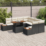 Aiam&ouml;&ouml;bli komplekt vidaXL 9 osa koos patjadega Black pol&uuml;rotang, 2-kohaline aiam&ouml;&ouml;bel vidaXL hoiuruumiga ja patjadega Black pol&uuml;rotang | 3358791 | 8721288389947