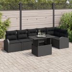 vidaXL Seitsmeosaline aiam&ouml;&ouml;bli komplekt patjadega Black pol&uuml;rotang | 3348659 | 8721158987730