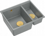 Zlewozmywak GraniteQ QUADRON | LOGAN 150 | granitowy zlewozmywak kuchenny SZARY + ZŁOTO PVD | wymiary: 56 x 46 x 22 cm | 1,5-komorowy podwieszany | podbudowa szafki od: 60 cm | brak | 5904310998789