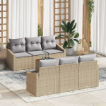 vidaXL Aiam&ouml;&ouml;bli komplekt 7-osaline koos patjadega Beige pol&uuml;rattan Akaatsia | 3356446 | 8721288367174