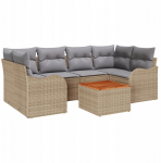 vidaXL 7-osaline aiam&ouml;&ouml;bli komplekt patjadega Beige pol&uuml;rotang Akaatsia, kaheistmeline diivan hoiuruumiga ja patjadega Beige pol&uuml;rotang | 3356075 | 8721288363466