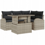 Aiam&ouml;&ouml;bli komplekt vidaXL 5-osaline helehall rattan pol&uuml;ester patjadega, 2-kohaline aiam&ouml;&ouml;bel vidaXL hoiuruumiga ja patjadega helehall rattan pol&uuml;ester | 3357375 | 8721288375780