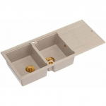 Zlewozmywak GraniteQ EVAN 121 zlewozmywak z syfonem Push To Open 2-komorowy z/o (1160x500x210; kom. 420x340) pearl beige / elementy miedziane | brak | 5906954200402