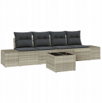 vidaXL 5-osaline aiam&ouml;&ouml;bli komplekt pol&uuml;rotangist koos patjadega Light Grey | 3346932 | 8721158965189