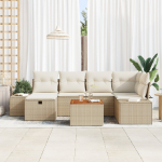 vidaXL 7-osaline aiam&ouml;&ouml;bli komplekt pol&uuml;rotangist koos patjadega beige | 3360928 | 8721288410474