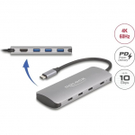 Stacija/replikators Delock DELOCK 7 portu USB 10 Gbps USB sadalītājs un 4K HDMI izvade ar USB Type-C pieslēgvietu un PD 3.0 90 vatu jaudu | 64323 | 4043619643233