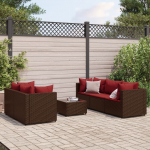 vidaXL VidaXL 6 Piece Patio Lounge Set with Cushions Brown Poly Rattan | 3308021 | 8721158363046