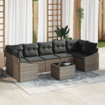vidaXL 8-osaline aiam&ouml;&ouml;bli komplekt koos patjadega, hall pol&uuml;rattan | 3355308 | 8721288355799