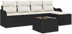 vidaXL 5-elementowy zestaw sofy ogrodowej z poduszkami brązowy rattan, vidaXL 2-osobowa sofa ogrodowa z miejscem na przechowywanie i poduszkami czarno-rattanowa | 3354336 | 8721288346070